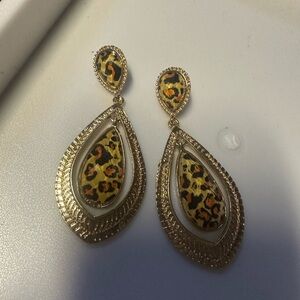 Leopard Print Gold Teardrop Earrings